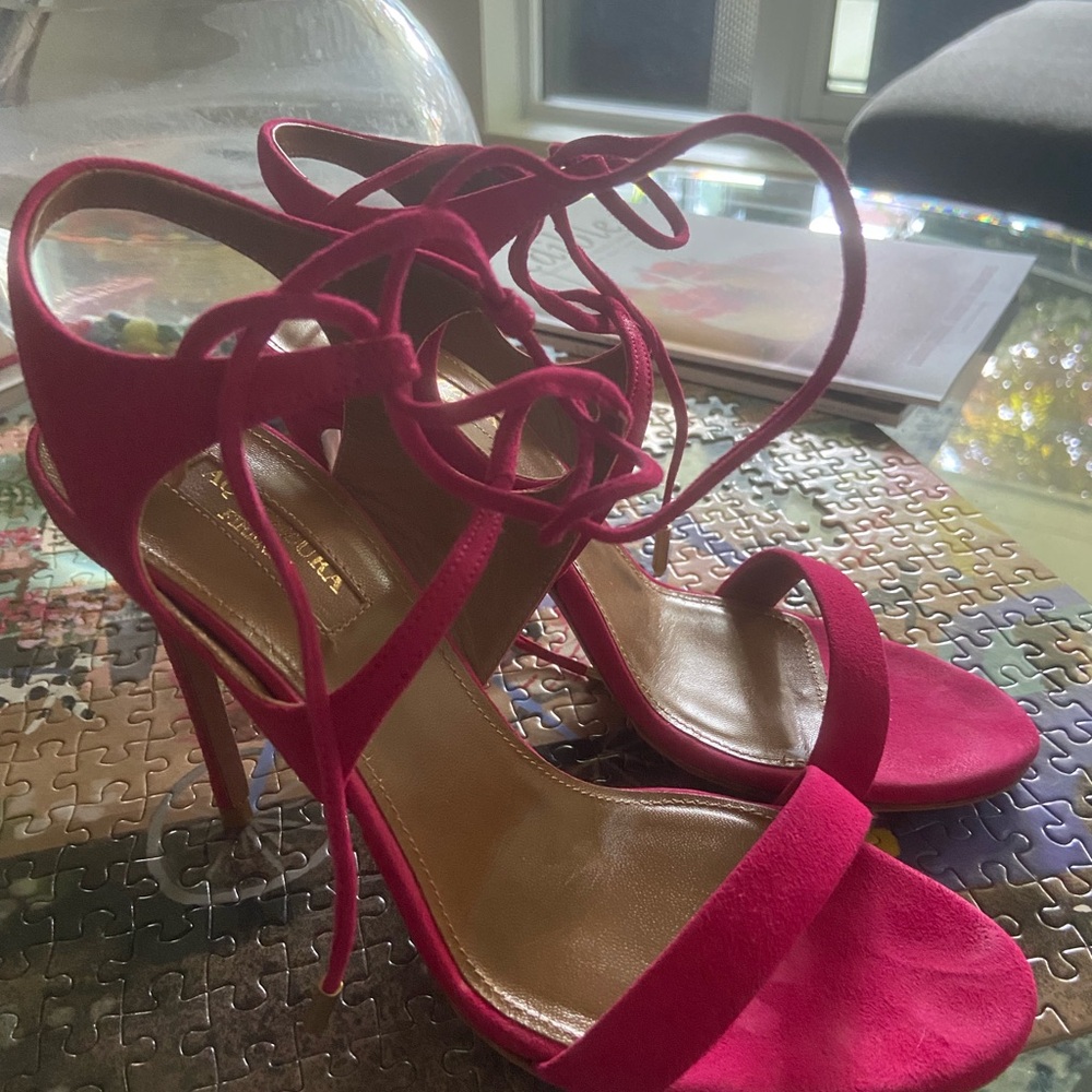 Aquazzura Pink Suede Heels with Ankle Straps